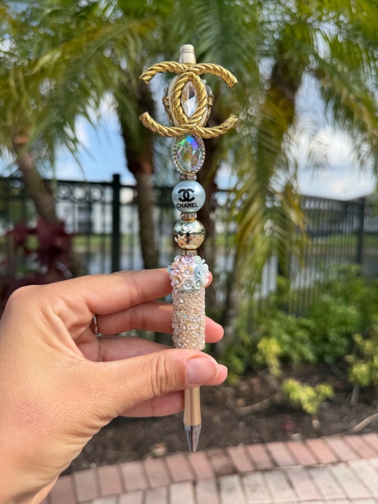 Other Accessories - CHANEL Gold Logo Crystal & Pearl Embellished Pen with Pastel Floral Accents
